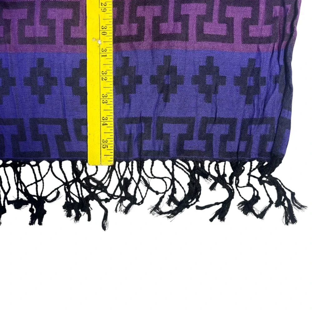 Purple Andean Llama Geometric Sun Motif Fringed Shawl Wrap‎ Scarf